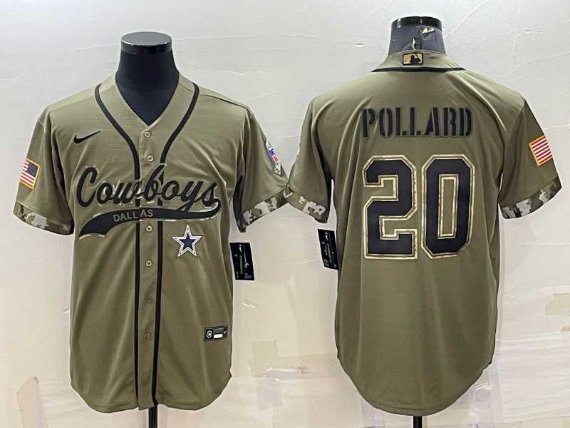Mens Dallas Cowboys #20 Tony Pollard 2022 Olive Salute to Service Cool Base Stitched Baseball Jersey
